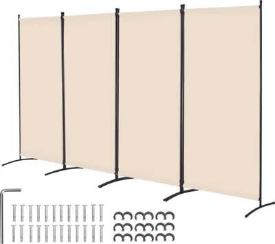 Obrázek produktu pro Dělící stěna do místnosti 3464mm 4 panely Béžová zástěna pro soukromí v kanceláři - Skládací dělící stěna pro více soukromí