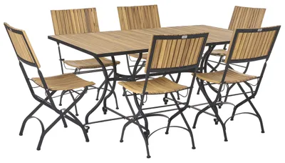 Produktbild von BELIANI Gartenmöbel Set Hellbraun aus Akazienholz und Stahl 6 Gartenstühle mit Gartentisch Rechteckig Modern Essgruppe Sitzgarnitur Outdoor Garten