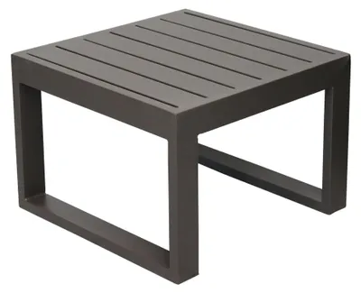 Zdjęcie produktu dla Niski kwadratowy stolik ogrodowy o wymiarach 45 x 45 cm do salonu ogrodowego, z aluminiową konstrukcją i blatem imitującym deski – Milos – DarkGray