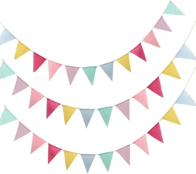 Produktbild von GoldRock 3 Stück Wimpelkette Outdoor Wetterfest,Wimpelkette Outdoor Girlande,12m 36 Pcs Wimpel/Jede Girlande,Wimpelkette Stoff für Hochzeit, Party, Weihnachten, Geburtstag, Kinderzimmer Indoor Deko