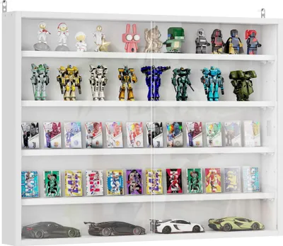 Image de HOMCOM Vitrine pour collection vitrine murale 80 x 9,5 x 60 cm avec 4 étagères réglables en hauteur et 2 portes coulissantes en verre, pour collection de figurines et voitures miniatures, blanc