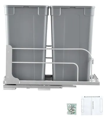 Zdjęcie produktu dla SucceBuy Wyciągany kosz na śmieci (27 Qt x 2), podwójny kosz na śmieci montowany pod szafką z drzwiami i prowadnicami Soft-Close, odpowiedni do szafek kuchennych pod zlewem (szary)