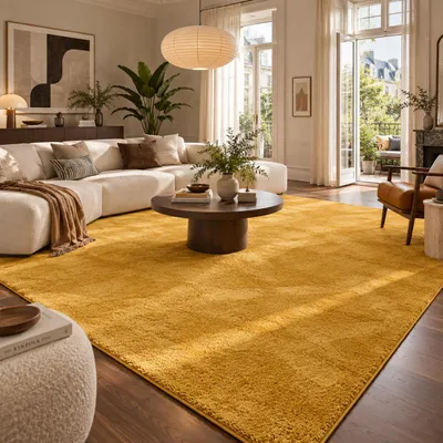 Produktbild von Hochflor Shaggy Teppich Palace Curry, Größe:200x200 cm