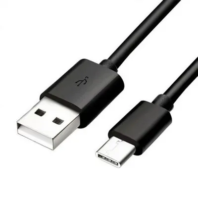 A close-up shot of a USB-C to USB-A cable on a white background.
