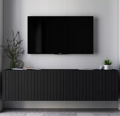 Produktbild von TV-Wandschrank TV-Schrank Glamour Elpis viertürig Modern Lindner Möbel 150cm x 37,5cm x 36,5cm Farbe: Schwarz matt - Italienische Tiefmattfolie