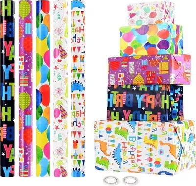 Immagine prodotto di Carta da regalo per bambini, 5 rotoli da 43 cm x 300 cm - Riciclabile, ideale per le feste di compleanno dei bambini