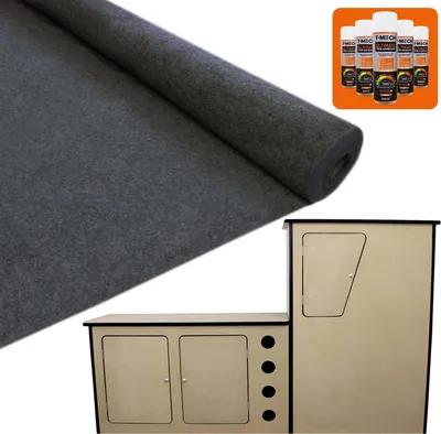 Image de Ensemble pour VW T4 : cuisine de caravane et habillage intérieur anthracite de 11 m² pour camping-car, caravane ou fourgon aménagé. Comprend la cuisine, la moquette et l'habillage intérieur, colle incluse.
