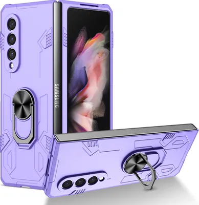Produktbild von Galaxy Z Fold3 Hülle, Robust Harter PC, Stoßfest, Ringhalter, Ständer Schutzhülle für Samsung Galaxy Z Fold 3 5G Lila
