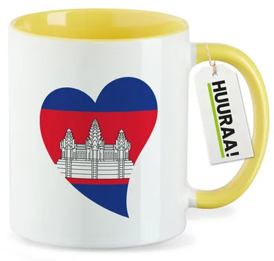 Produktbild von Huuraa Kaffeetasse Kambodscha Flagge Herz 330ml Gelb Keramik Kaffeebecher Geschenkidee