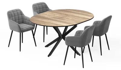 Immagine prodotto di Set di tavoli da pranzo Vicco Loyd Rovere rustico/Nero 120 x 120 cm con 4 sedie da pranzo (grigie), Model 62784