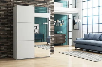 Image de Armoire moderne avec miroir VIGO, armoire à portes coulissantes, sideboard, armoire salon (blanc, 150 cm)