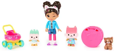 Produktbild von Gabby's Dollhouse DREAMWORKS - Kitty Care Figuren Set, Gabby mit 2 Katzenfiguren und Kinderwagen, 3 Jahr(e), Mehrfarbig