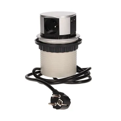Obrázek produktu pro Zásuvkový blok kulatý ORNO OR-AE-1342, 3x zásuvka, 2x USB nabíjecí, barva stříbrná, kabel 1.5m