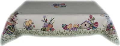 Produktbild von Tischdecke Tischläufer Stickerei Osterhase mit Körbchen Gobelin Ostern 140 x 180 cm