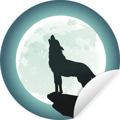 Produktbild von MuchoWow® Runde Wandtattoo - Wandsticker Tapete Aufkleber Wolf - Mond - Stein Ø 100 cm Selbstklebend und Repositionierbar - Wandaufkleber - Kreis - Tapetenkreis - Wandbild rund - Schlafzimmerdekoration - Wanddeko - runde Tapete - Kunst für zu Hause