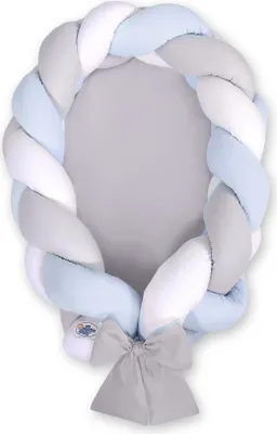 Produktbild von 2-in-1 geflochtener Babykokon - Weiß, Grau und Blau