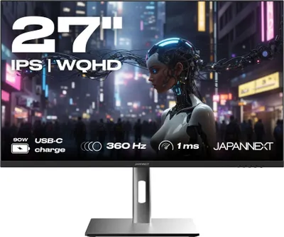 Zdjęcie produktu dla JAPANNEXT JN-27IPS360WQHDR-HSP, 68,6 cm (27"), 2560 x 1440 px, Wide Quad HD, LCD, 1 ms, Czarny, Srebrny