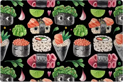 Produktbild von Küchenmatte 120x180 cm Vinylmatte Bodenmatte Dekoration - Cartoon Sushi-Rolle