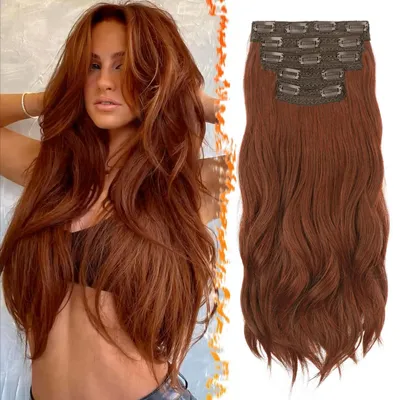 Produktbild von Clip in Extensions 50cm 5er Set Wellig Mittel Auburn Synthetik
