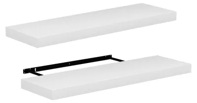Productafbeelding van Omgoods - Set van 2 Zwevende Wandplanken van Wit Hout, 80 x 23,5 cm