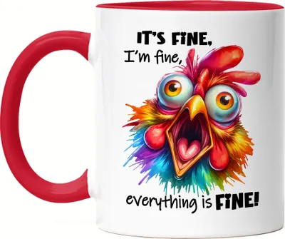 Produktbild von It's Fine I'm Fine Tasse Rot Lustiges Huhn Stress Humor Geschenkidee Sarkastisch