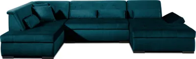 Image de Lisa Design Vermont - canapé panoramique d'angle gauche - 7 places - XXL - en velours , Bleu canard