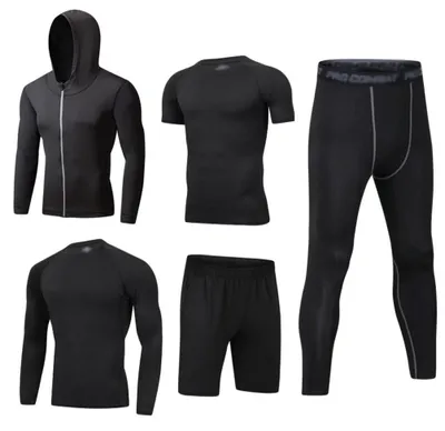 Immagine prodotto di Elzusha - Set di abbigliamento sportivo da uomo composto da 5 pezzi - Completo da jogging ad asciugatura rapida