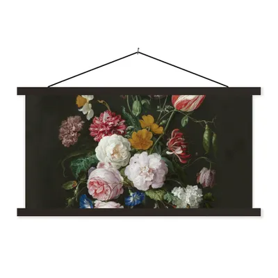 Obrázok produktu pre MuchoWow® Textilný plagát - Zátišie s kvetmi v sklenenej váze - Maľba od Jan Davidsz. de Heem - 150x75cm - S čiernymi lamelami