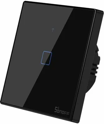 Produktbild von Sonoff T3EU1C-TX Smart Wall Switch, 1-Kanal Wand-Schaltaktor, schwarz, mit Rahmen, WiFi + 433MHz