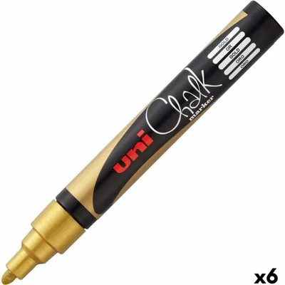 Zdjęcie produktu dla Marker kredowy Uni Chalk PWE-5M 1,8-2,5 mm złoty Opakowanie 6 szt