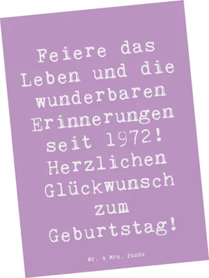 Produktbild von Mr. & Mrs. Panda Postkarte Spruch 1972 Geburtstag - Lavendeltraum - Geschenk, bildkarte, Postkarten, Glückwunsch, Geburtstagsgruß, Fotokarte, magische Momente, Alter, 50.