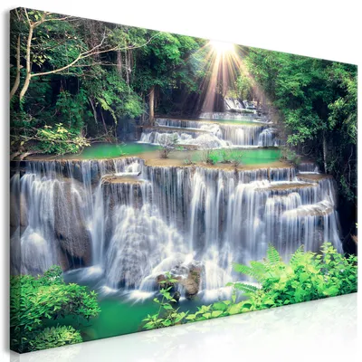 Produktbild von Wandbild Mega XXXL Wasserfall 250x125 cm Einteiliger XXL-Format Kunstdruck zur Selbstmontage Leinwandbilder moderne Bilder DIY Wanddekoration Wohnung Deko Natur Landschaft Wald c-C-0017-ak-g