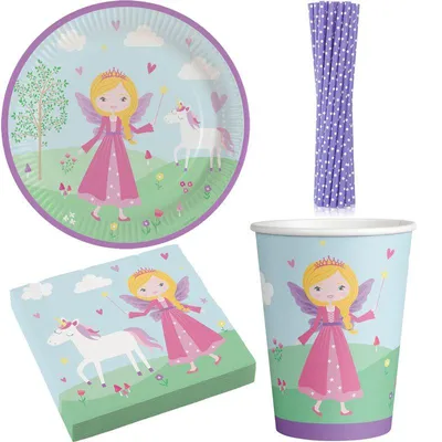 Produktbild von Partyset Prinzessin Geburtstagsdeko Kindergeburtstag Teller Becher Servietten