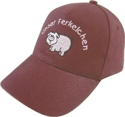 Produktbild von Baseballcap mit Einstickung - Unser Ferkelchen - 69589 dunkelrot