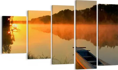 Produktbild von Bild auf Leinwand - Leinwandbild - Morgen Nebel See Landschaft - 100x60cm - Wand Bild - Wanddeko - Leinwanddruck - Bilder - Kunstdruck - Wanddekoration - Leinwand bilder - Wandkunst - EG100x60-2538