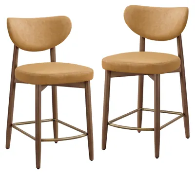 Image de VASAGLE, ensemble de 2 tabourets de bar, avec dossier, pieds en bois massif, revêtus en similicuir PU