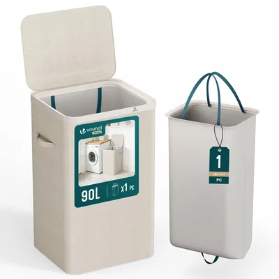 Produktbild von VOUNOT® Wäschekorb 90L, Wäschesammler mit Deckel  Beige