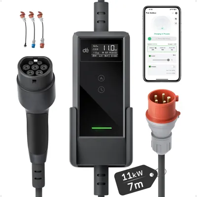 Produktbild von Tragbares Elektroauto-Ladegerät - Typ 2 EVSE - 11 kW - 3-phasig - 7 m Kabel - WLAN-Steuerung - 6–16 A - IP66