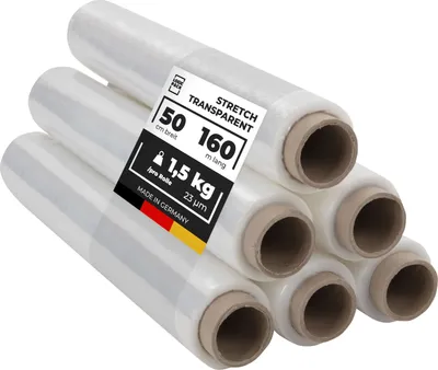 Produktbild von LOGIC PACK Stretchfolie Transparent Palettenfolie Wickelfolie Folie für Möbel 50 cm Breite 160m Länge 1,5 kg - 6 Rolle