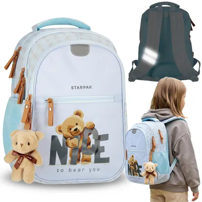 Produktbild von Bär verstärkter Schulrucksack, Schulranzen für Mädchen, mit Reflektoren, vier Fächern und Schlüsselanhänger, 24 l