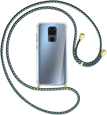 Produktbild von Handykette Backcover-Schutzhülle mit Band (Metall goldfarben) für Xiaomi Redmi Note 9 / 10X 4G - grün/blau/weiß