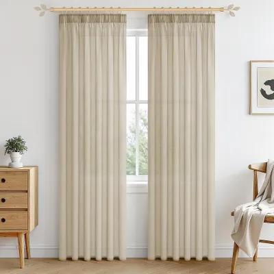 Image de Omgoods - Rideaux légers à petites vagues, couleur beige - Lot de 2, dimensions 225 x 140 cm, pour salon et chambre