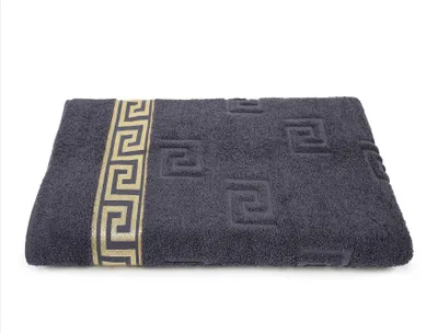 Produktbild von Luxus Medusa Duschtuch 70x140 cm - Anthrazit / Dunkelgrau - feinste Ringgarn Baumwolle / Jacquard Webung / Hochflor Frottee mit Medusa Flachprägung und goldener Medusa Bordüre