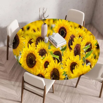 Produktbild von Runde Tischdecke elastisch abwaschbar mit Gummizug Sonnenblume 6 für Tisch 80-85 cm