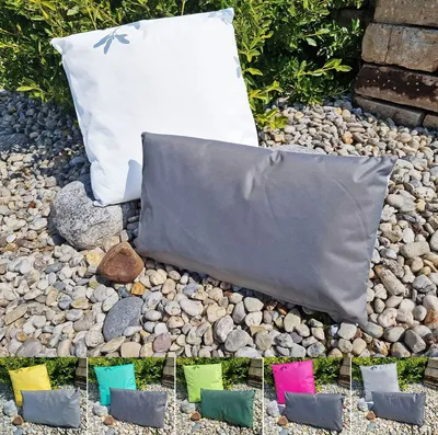 Produktbild von JACK 2er Set 2-farbiges Wende Outdoor Lounge Kissen 45x45cm + 30x50cm Dekokissen Inkl. Füllung Wasserfest Garten Lotus Effekt, Farbe:Elfenbein - Grau