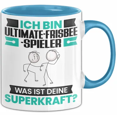 Produktbild von Ultimate-Frisbee-Spieler Tasse Geschenk für Ultimate-Frisbee-Spieler Geburtstag Lustiger Spruch Kaffee-Becher Was Ist Deine Superkraft (Blau)