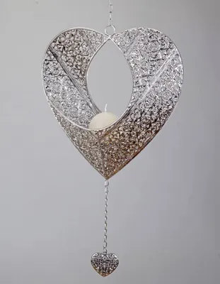 Produktbild von Hängedeko Herz als Kerzenhalter in Prado Silber, 32 cm