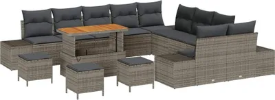Immagine prodotto di Set divano da giardino vidaXL con cuscini, 14 pezzi, grigio, in polyrattan