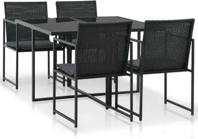 Produktbild von 5-tlg. Garten-Essgruppe mit Auflagen Poly Rattan Schwarz