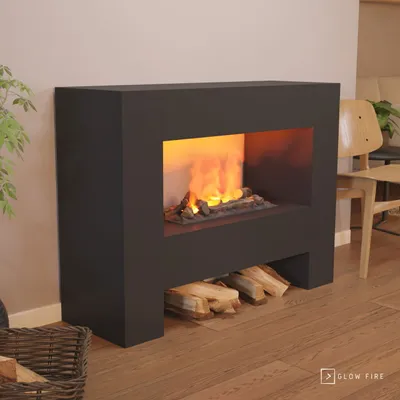 Produktbild von GLOW FIRE Elektrokamin 'Fallada' | Wasserdampf Kamin mit OMC 600 inkl. Holz in schwarz als Raumteiler | HxBxT: 90x120x40 cm